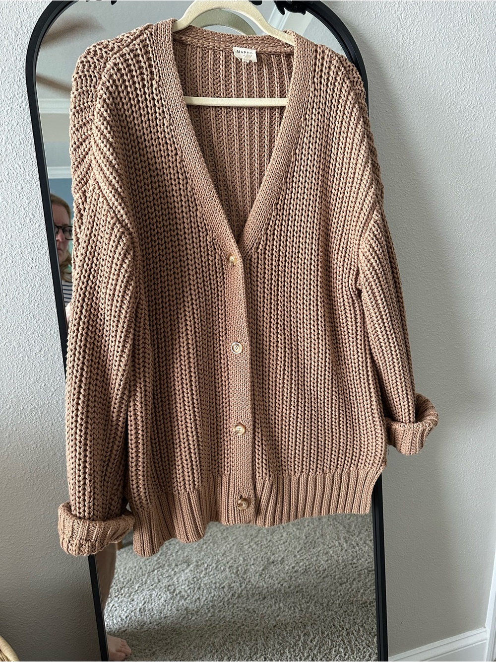 Relaxed V-Neck Chunky Button Cardigan - Beige